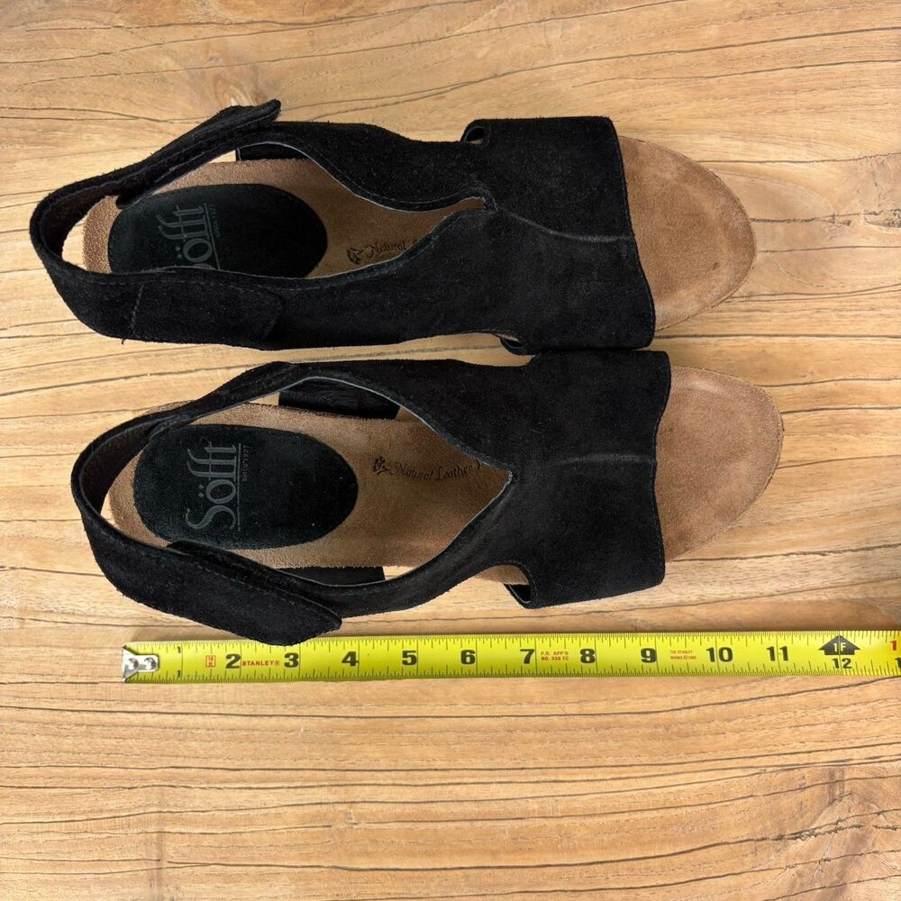 Sofft Leather Suede Wedge Sandals Black 9 Open Toe Capsule Comfort Casual Chloee - Picture 12 of 12